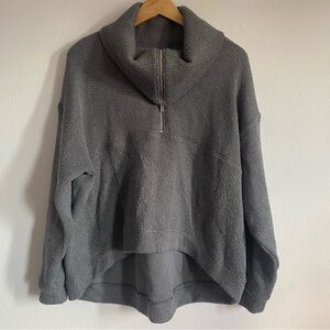 Sweaty Betty 1/4 Zip Pullover Grey Waffle Knit Oversized Top w Cowl Neck Sz 8